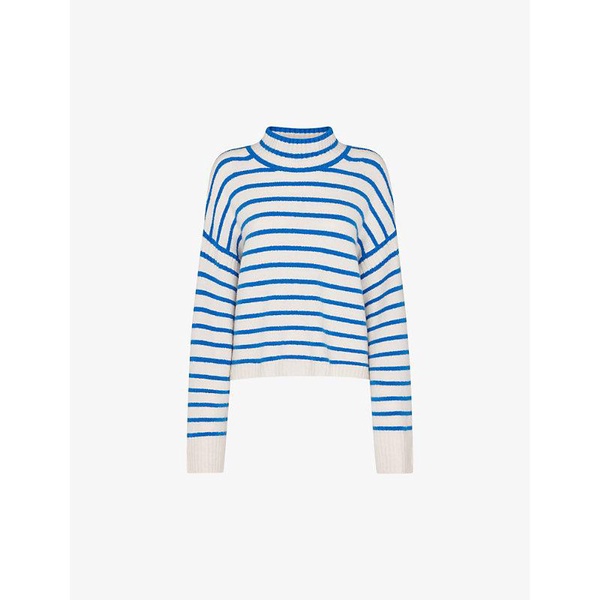 Striped funnel-neck knitted jumper