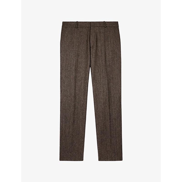 Herringbone-weave straight-leg wool-blend trousers