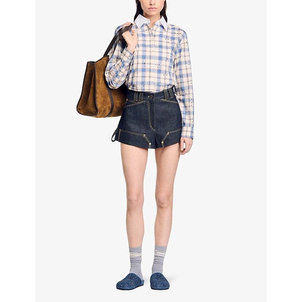 contrast-stitching denim shorts