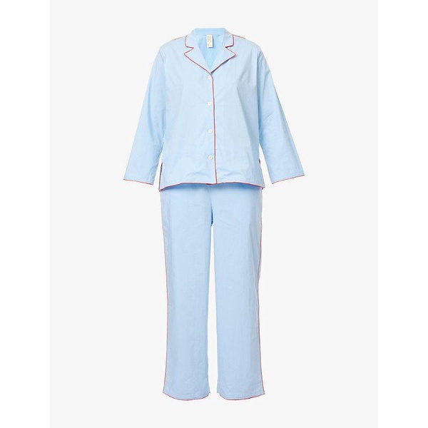 Contrast-trim long-sleeve cotton pyjama set