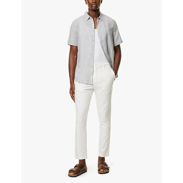 Mid-rise straight-leg cotton and linen-blend trousers