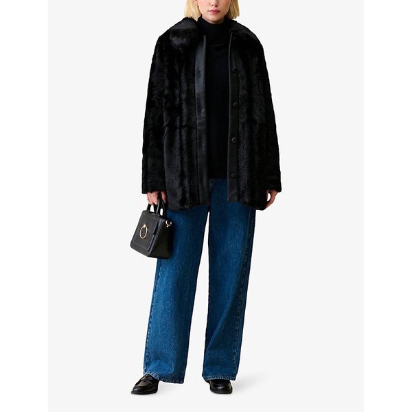 Notched-collar mid-length faux fur coat