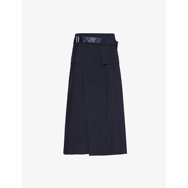 Flap-pocket A-line cotton-blend midi skirt