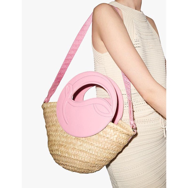 Biloumoon small straw and leather top-handle basket bag