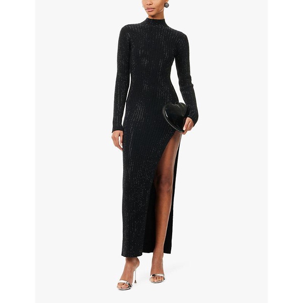 Crystal-embellished long-sleeve cotton-knit maxi dress