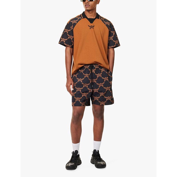 Monogram-pattern stretch-woven blend piqué polo shirt