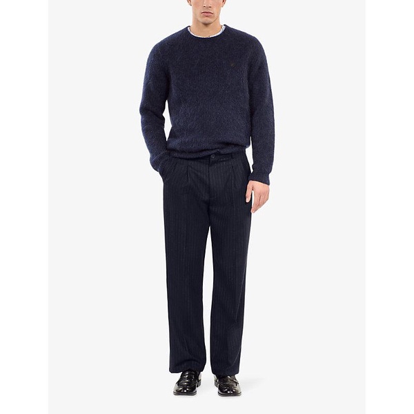 Pin-stripe pleated straight-leg wool-blend trousers