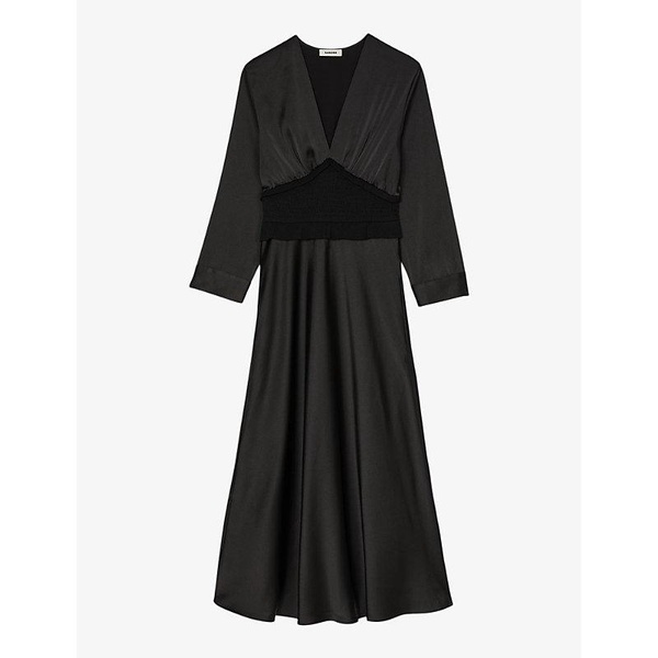 Satin-effect long-sleeve woven maxi dress