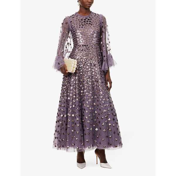 Glisten long-sleeve sequin woven gown