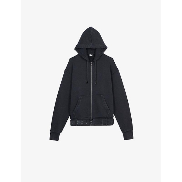 Integrated-belt drawstring-hood cotton-jersey hoody