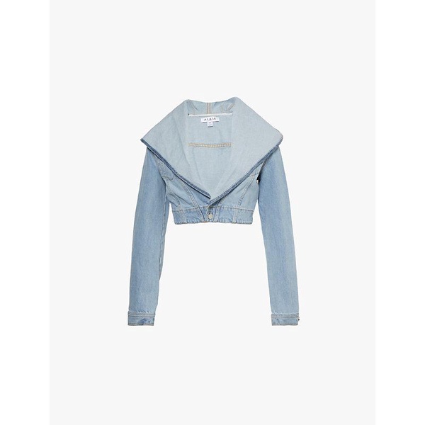 Hood cropped denim-blend jacket