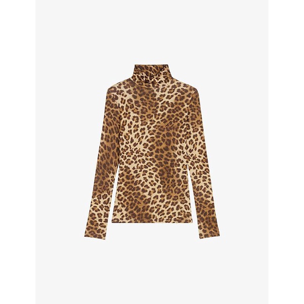 Leopard-print high-neck knitted jumper