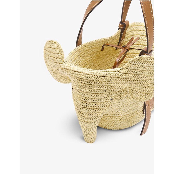 Elephant small raffia and leather shoudler bag