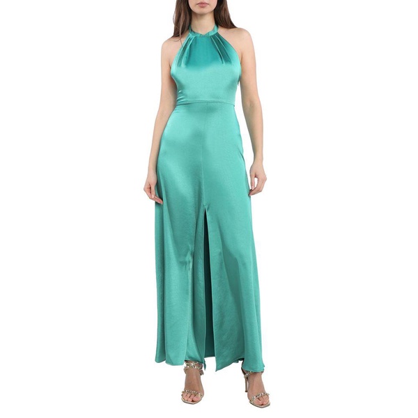 Long Satin Evening Dress with Circular Collar