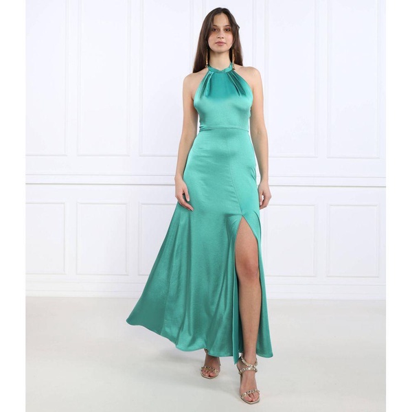 Long Satin Evening Dress with Circular Collar