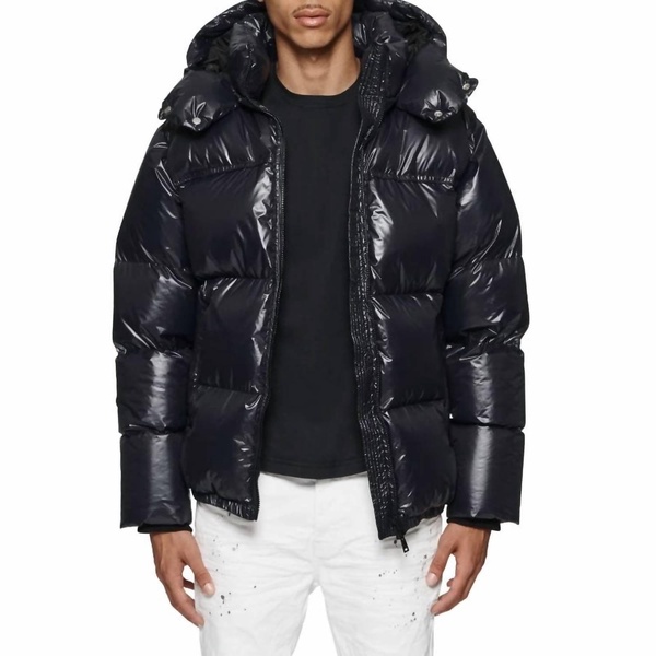 nylon down puffer jacket in black beauty