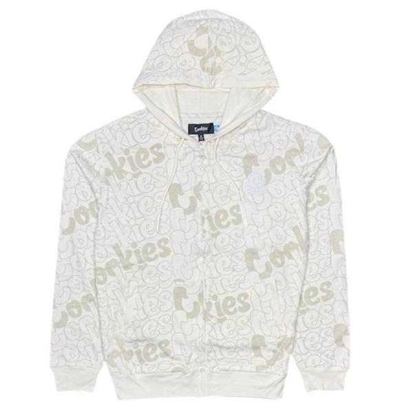 all over print men's zip-up hoodie in cream