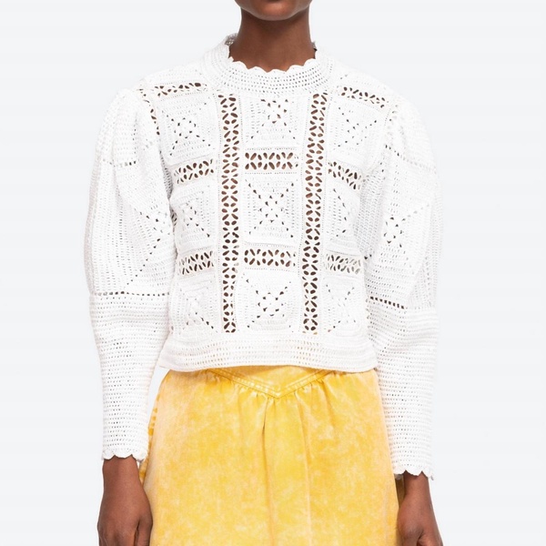 corinne crochet long sleeve sweater in white