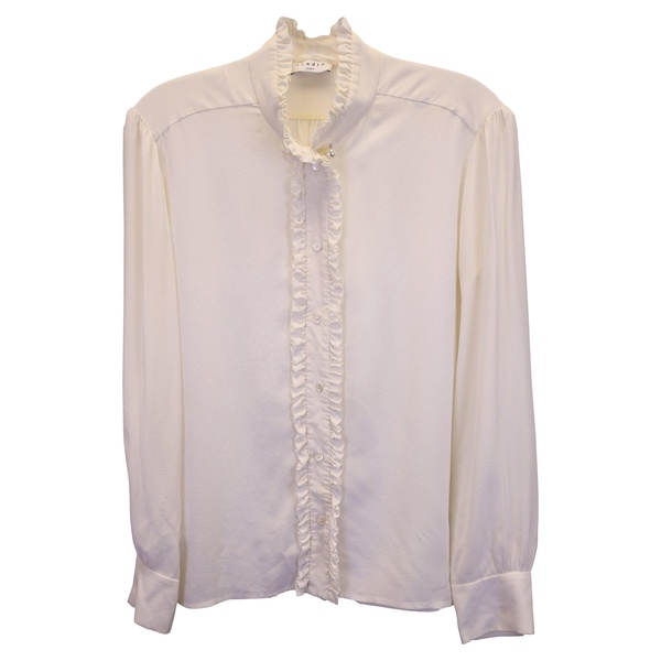 hanni ruffled button-up blouse in white silk