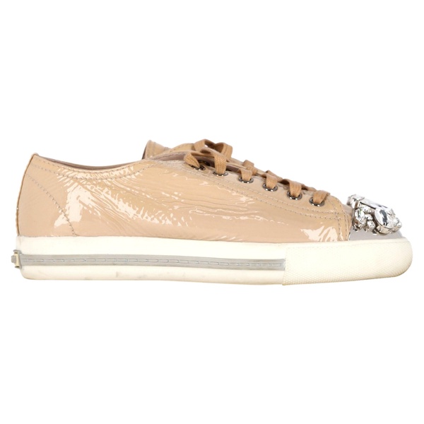 crystal detail sneakers in nude patent leather