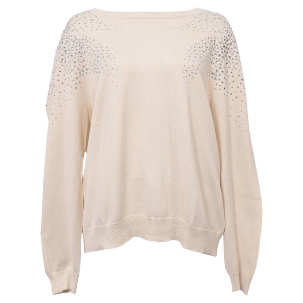 embellished crewneck sweater in white cotton