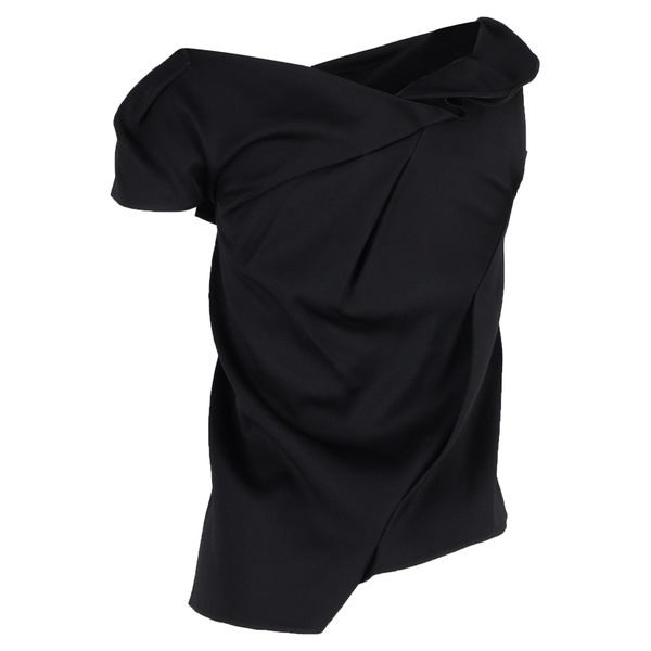 asymmetric draped top in black wool