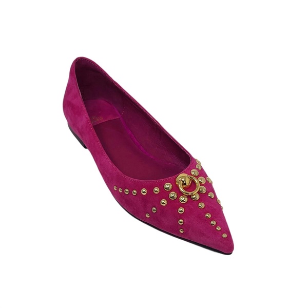 women's appealing flat sandal in fuchsia suede gold