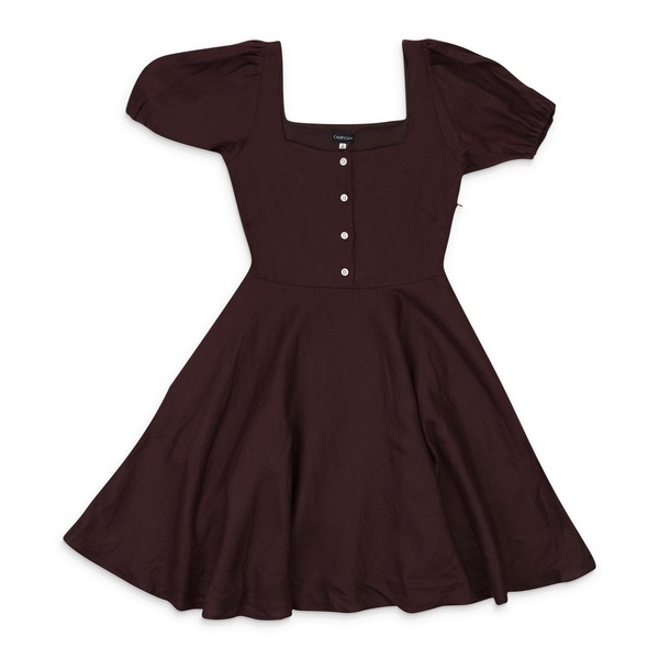 linen?button?down brown mini dress