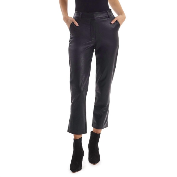 faux leather cropped trousers in black