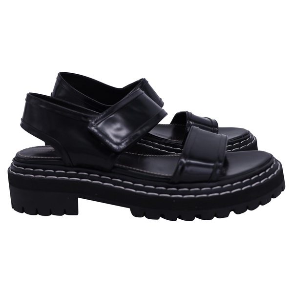 contrast-topstitching lug sole sandals in black leather