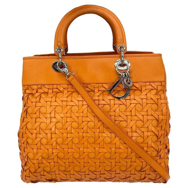 woven leather orange lady dior avenue tote