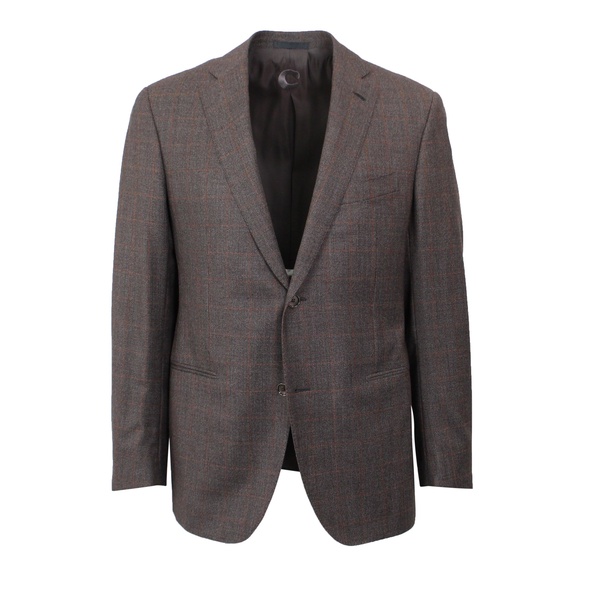 brown/orange single breasted wool plaid suit 7r