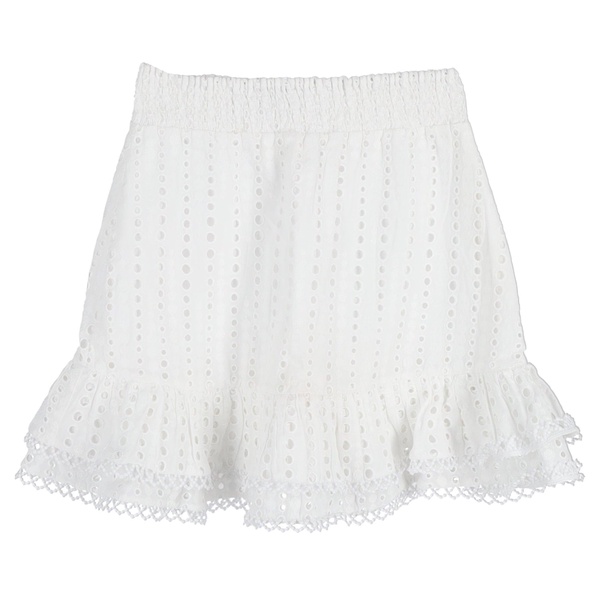 ruffle mini skirt in white embroidered cotton