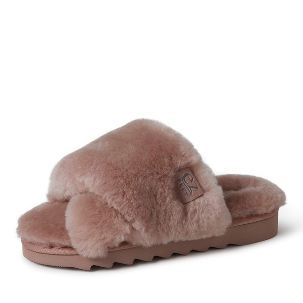 ez feet women's genuine shearling wide x-band slide slipper