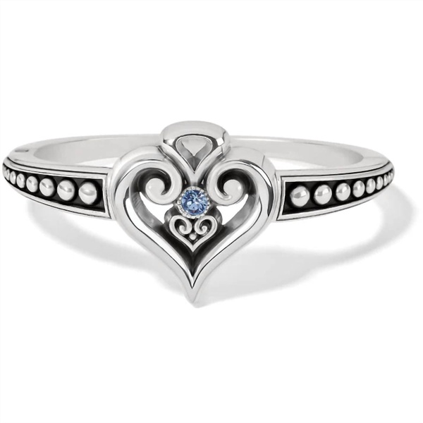 women's alcazar heart glint hinged bangle in silver-light sapphire