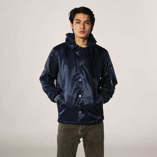 men's coach jacket with fleece hood