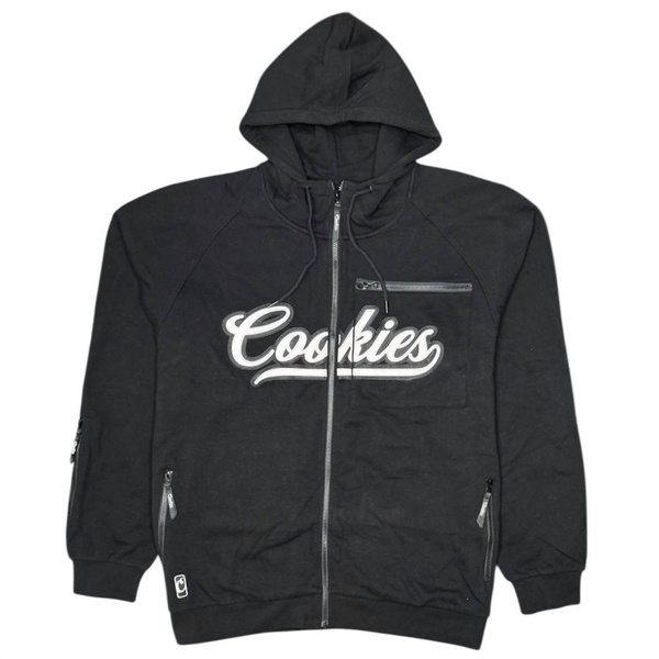 cursive men's zip-up jacket in black