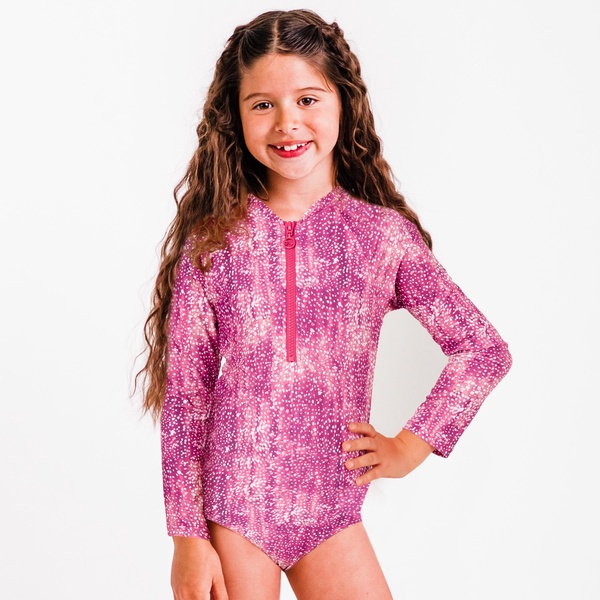 girl's willa zip-front rashguard swimsuit