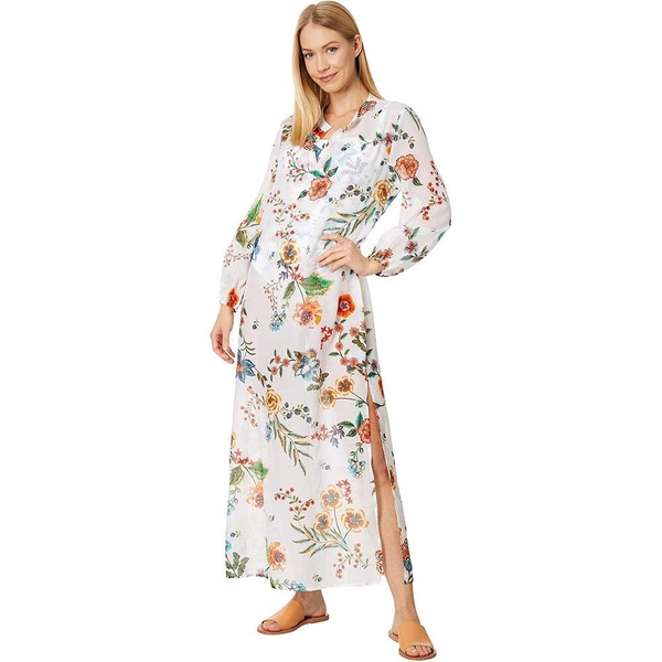 women's puff sleeve maxi dress multi white floral print