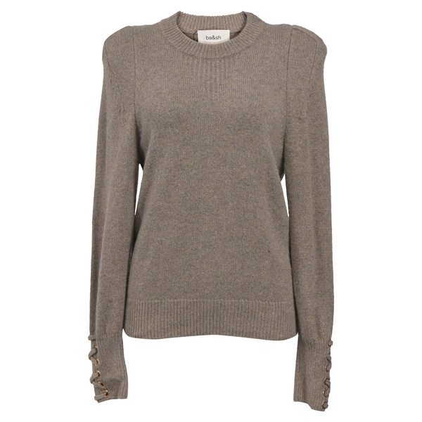 keane crew neck knitted with decorative cuffs  sweater in brown wool