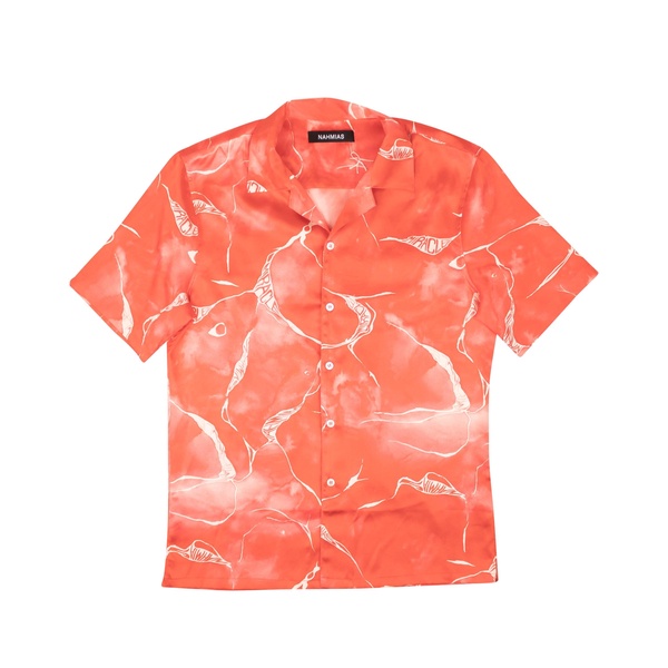 red miracle tie dye short sleeve button down shirt