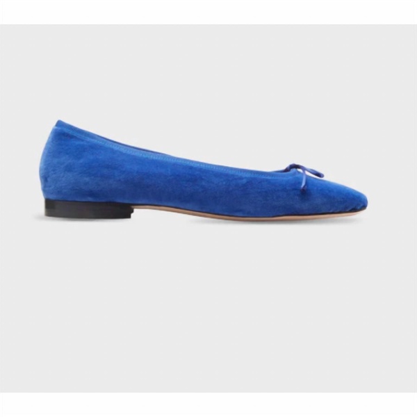 women's square toe velvet ballet shoe in blue