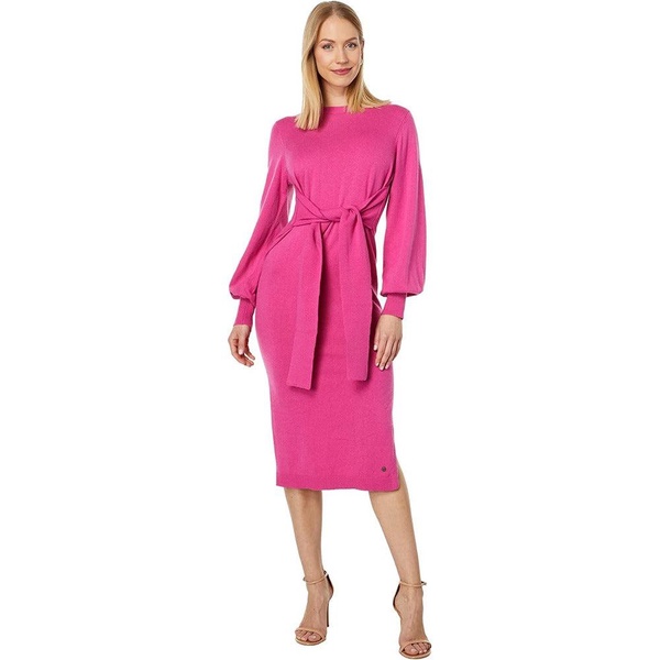 women's essya slouchy tie front midi knit sweater dress bright pink