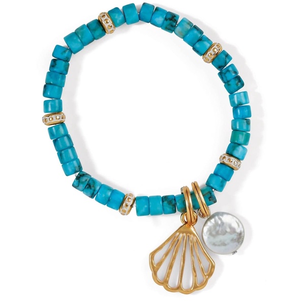 women's calypso shell heishi bracelet in gold, turquoise