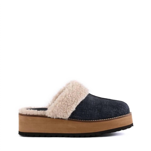 steady platform mule in navy denim