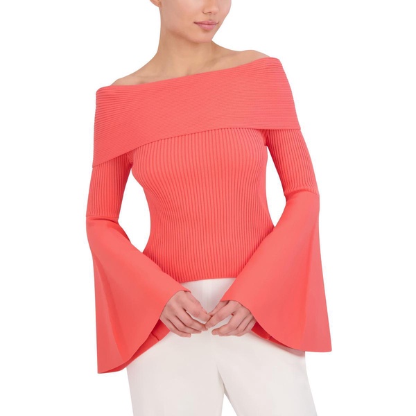 womens ribbed bell sleeve off the shoulder