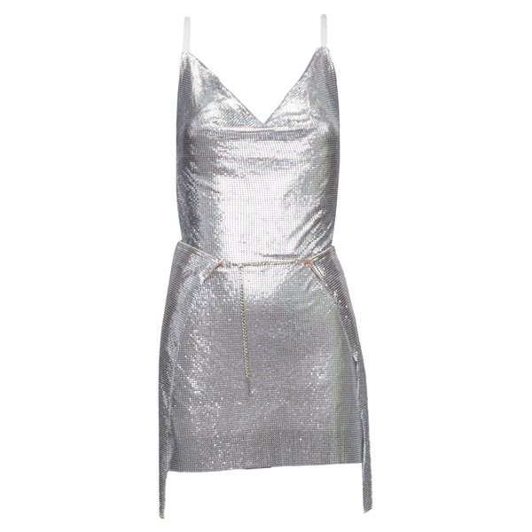 adrianne aluminium silver chainmail top skirt dress