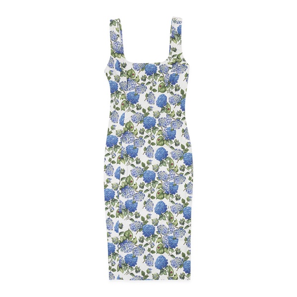 floral u-neck pencil blue sun dress