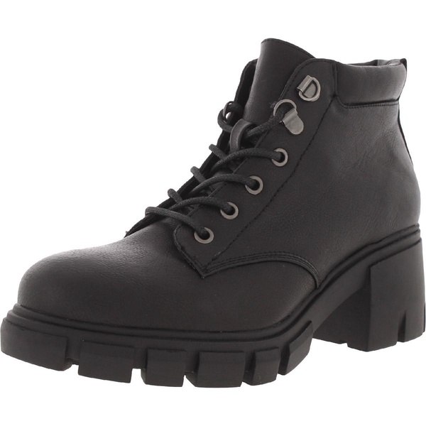 womens faux leather lug sole combat & lace-up boots