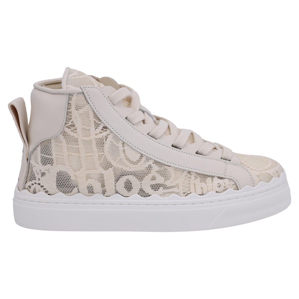 lauren lace high-top sneakers in ecru cotton